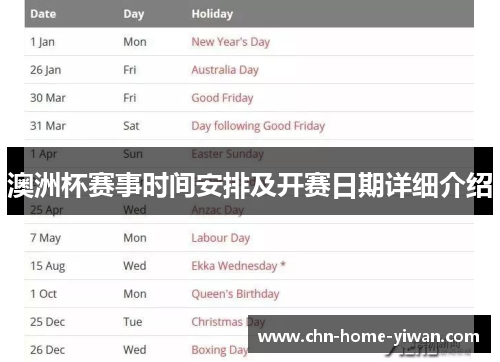 澳洲杯赛事时间安排及开赛日期详细介绍