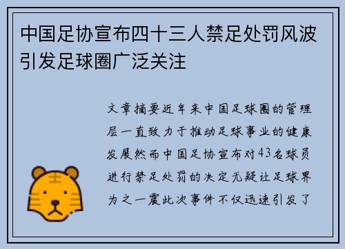 中国足协宣布四十三人禁足处罚风波引发足球圈广泛关注